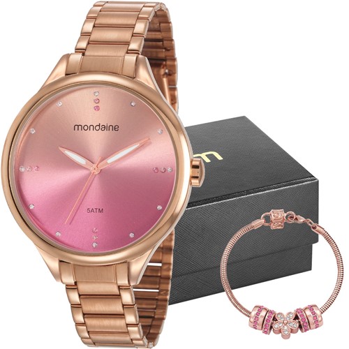 Kit Relógio Mondaine Feminino com Pulseira 32101LPMKRE2K1