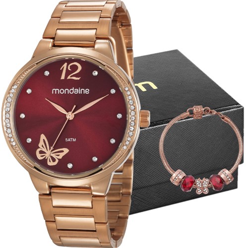 Kit Relógio Mondaine Feminino com Pulseira 53758LPMVRE2K1