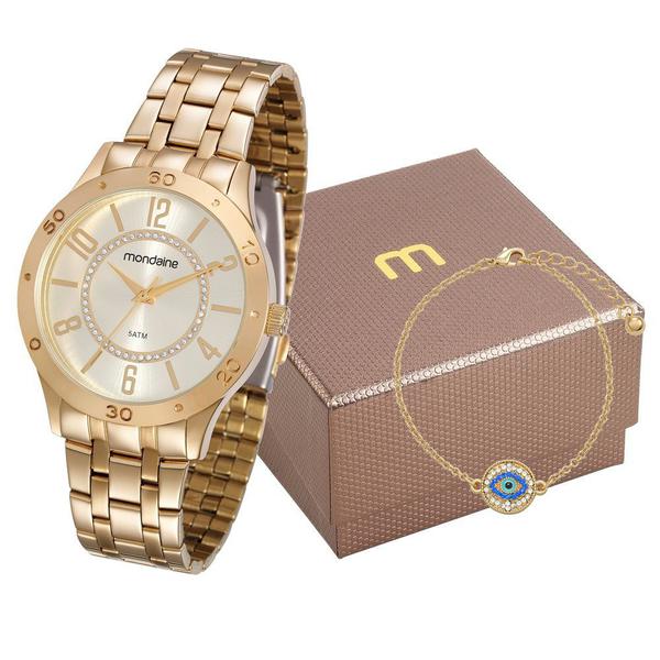 Kit Relógio Mondaine Feminino com Pulseira Olho Grego 83345LPMVDE2K5