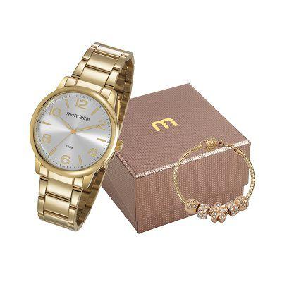 Kit Relogio Mondaine Feminino Dourado 53736lpmgde1k1