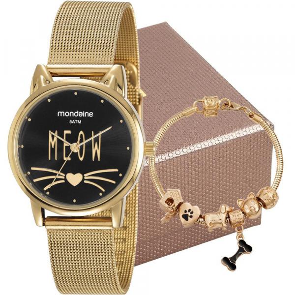 Kit Relógio Mondaine Feminino Dourado 53782LPMVDE1K1 Analógico 5 Atm Cristal Mineral