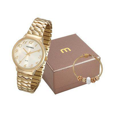 Kit Relogio Mondaine Feminino Dourado 83313lpmgde2k1