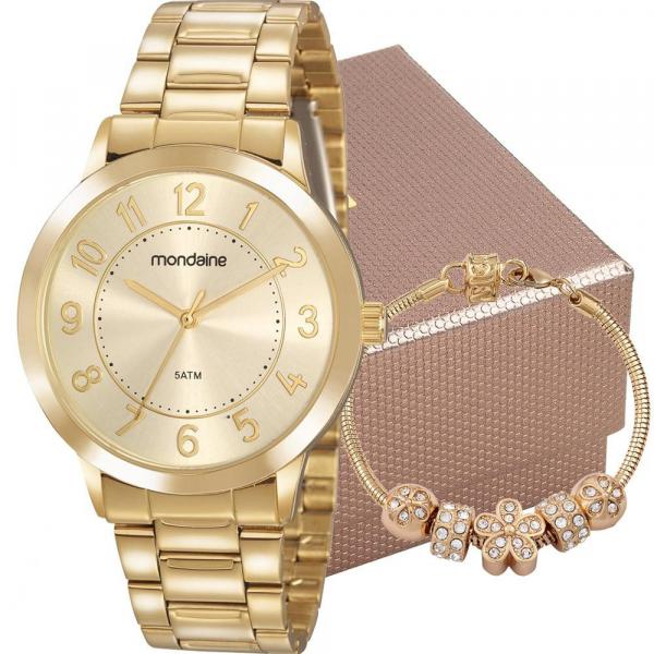 Kit Relógio Mondaine Feminino Dourado 83469LPMVDE1K1 Analógico 5 Atm Cristal Mineral