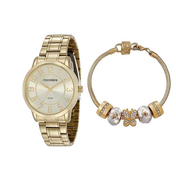 Kit Relógio Mondaine Feminino Dourado 83369lpmvde1kz