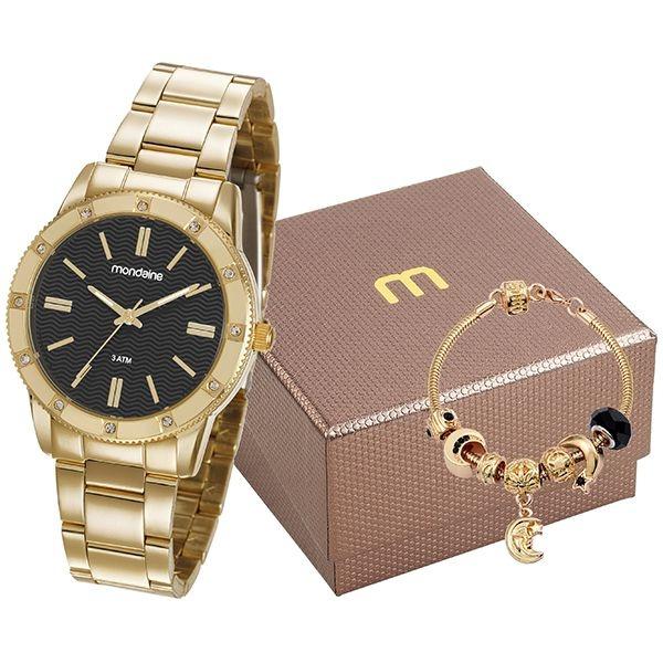 Kit Relógio Mondaine Feminino Dourado 99314lpmgde3k1