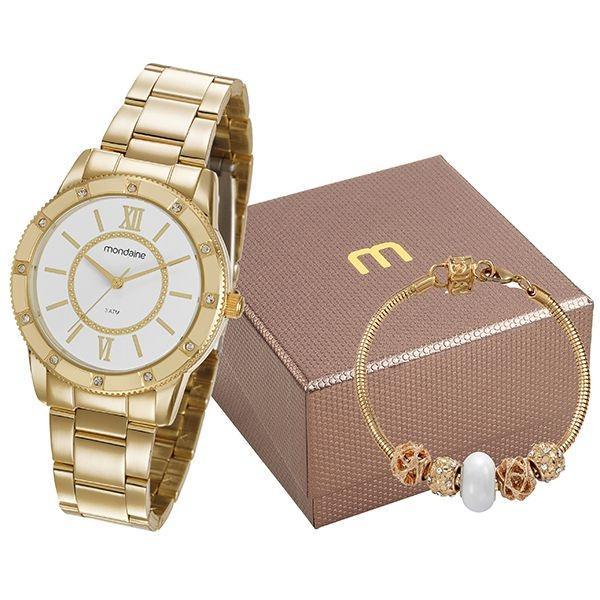 Kit Relógio Mondaine Feminino Dourado 99315lpmgde1k1