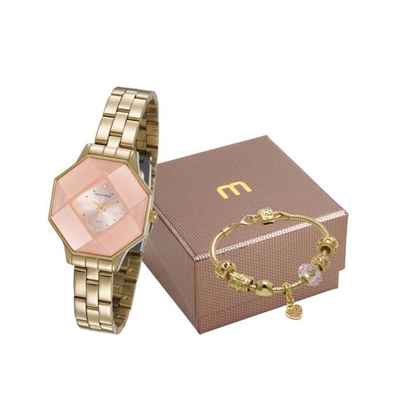 Kit Relógio Mondaine Feminino Dourado 99261LMVDE2