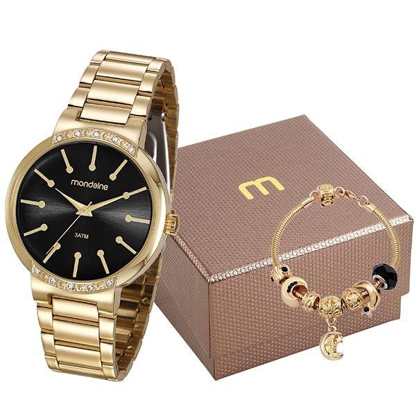 Kit Relógio Mondaine Feminino Dourado 99299lpmgde2k1