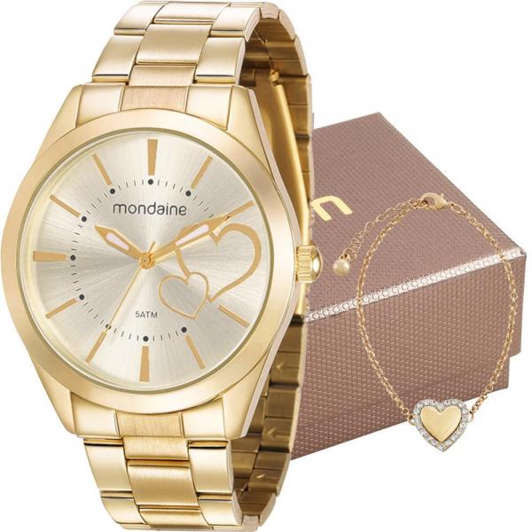 Kit Relógio Mondaine Feminino Dourado com Pulseira 53690LPMGDE1K1