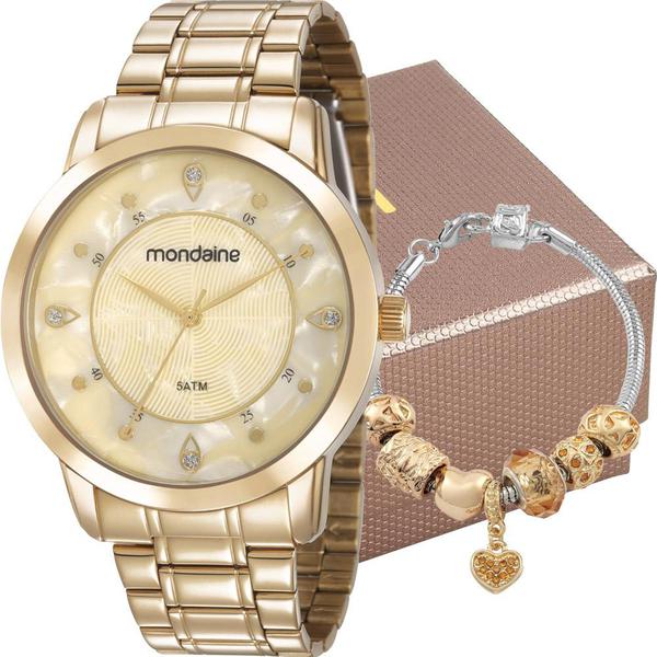 Kit Relógio Mondaine Feminino Dourado com Pulseira 83429LPMVDE1K2