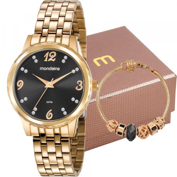 Kit Relógio Mondaine Feminino Dourado com Pulseira 99358LPMKDE0K2