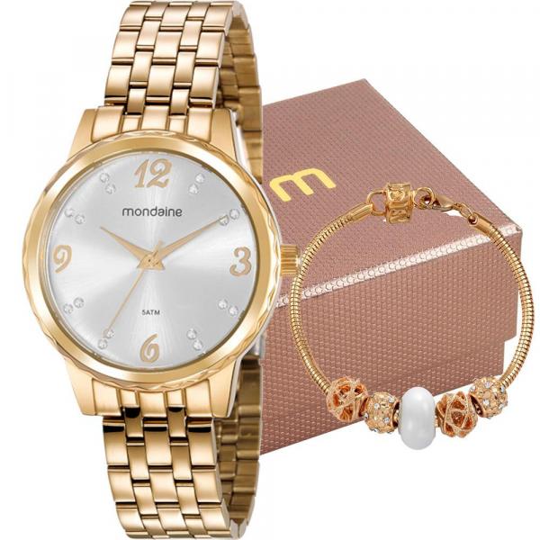 Kit Relógio Mondaine Feminino Dourado com Pulseira 99358LPMKDE1K2