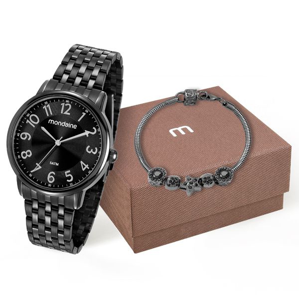 Kit Relógio Mondaine Feminino e Pulseira com Berloques 53673lpmvpe1k