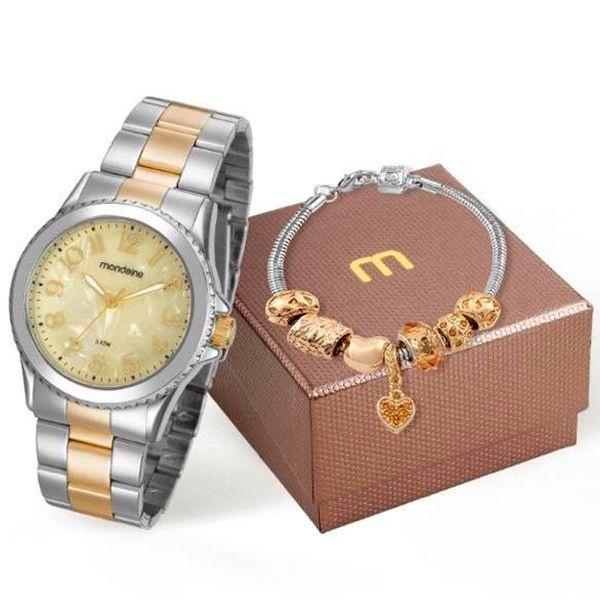 Kit Relógio Mondaine Feminino Prata/Dourado 99270lpmkbek1