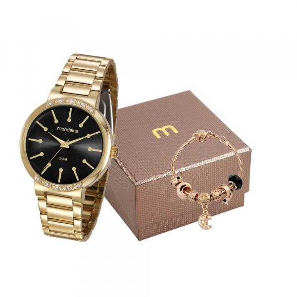 Kit Relógio Mondaine Feminino + Pulseira Dourado 99299lpmgde2k1