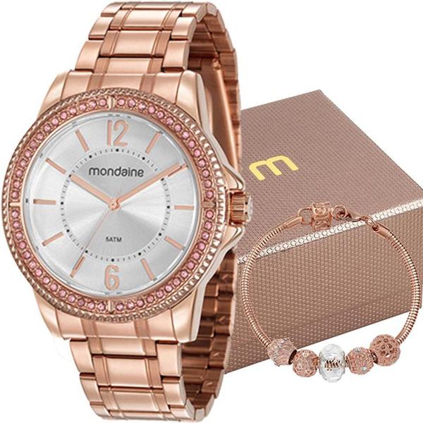 Kit Relógio Mondaine Feminino Rosê com Pulseira 53601LPMVRE3KA