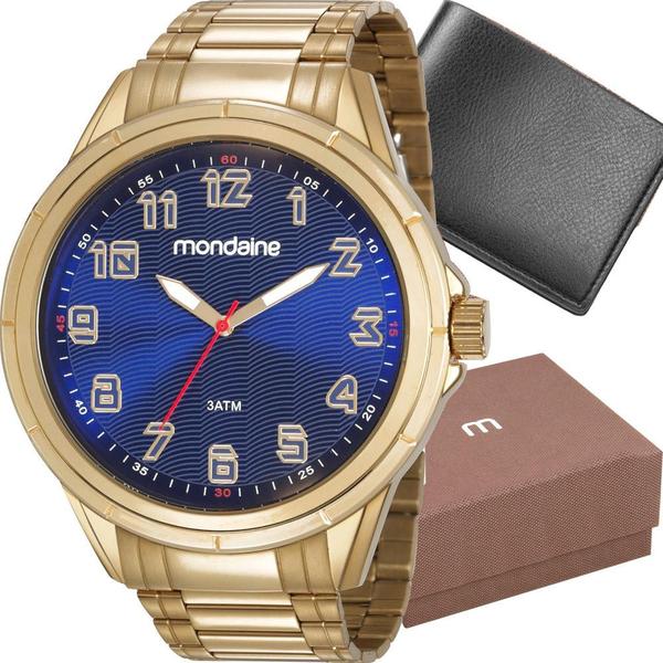 Kit Relógio Mondaine Masculino Dourado com Carteira 83437GPMVDE3K1