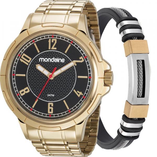 Kit Relógio Mondaine Masculino Dourado com Pulseira 83440GPMVDE2KA