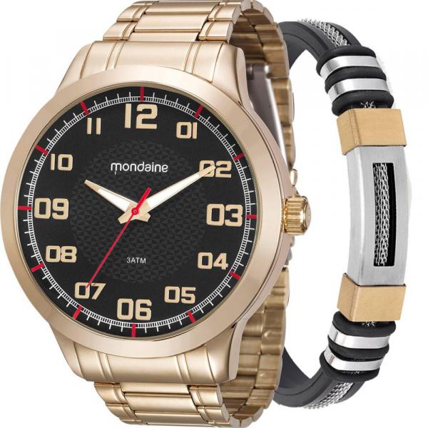 Kit Relógio Mondaine Masculino Dourado com Pulseira 99142GPMVDE3K1