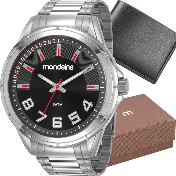 Kit Relógio Mondaine Masculino Prata com Carteira 83451G0MVNE1KA