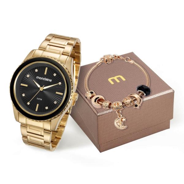 Kit Relógio Mondaine + Pulseira Feminino Analógico Aço 76568lpmvde5k