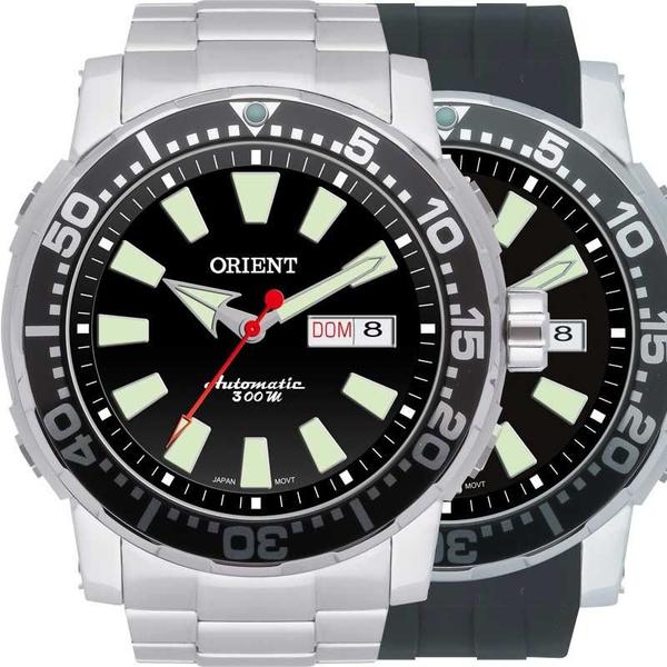 Kit Relógio Orient Masculino Prata Troca Pulseiras 469SS040P1SX Automático 30 Atm Cristal Mineral