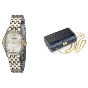 Kit Relógio Relógio Feminino Analógico Feminino 94543LPMNBE2K Mondaine e Clutch Azul-Marinho