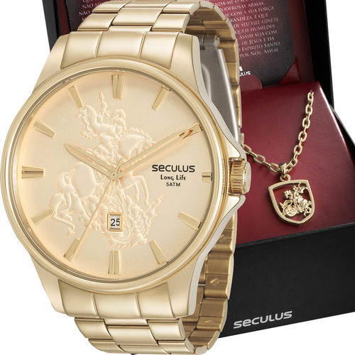 Kit Relógio Seculus Masculino com Colar 28933gpskda1k1