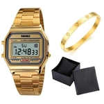 Kit Relógio Skmei 1123 Dourado E Bracelete Verona Dourado