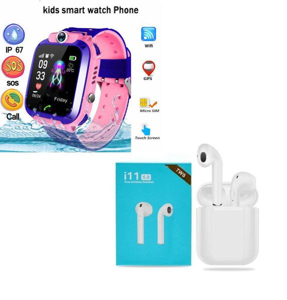 Kit Relógio Smartwatch Infantil Q12 Rosa + Fone Bluetooth Sem Fio I11-TWS - Fzf