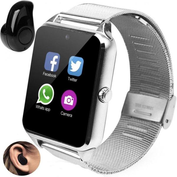 Kit Relógio Smartwatch Z60 Chip Metal Bluetooth Academia Musicas Corrida + Mini Fone S530