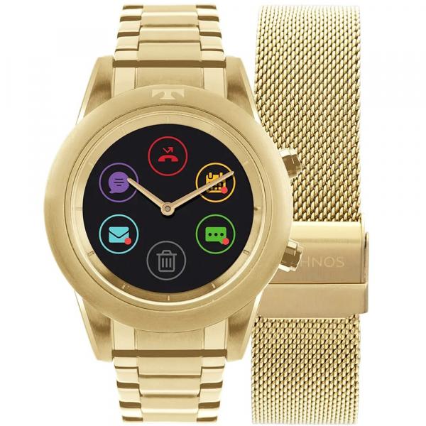 Kit Relógio Technos Connect Duo Dourado Smartwatch P01AC/4P