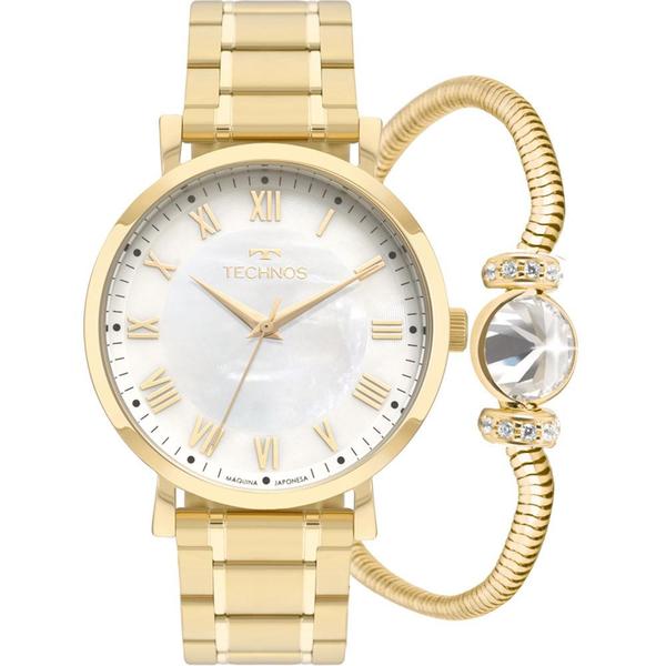 Kit Relógio Technos Feminino Dourado Dress com Pulseira 2035MQZ/K4B