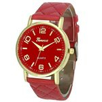 Kit 2 Relógios Femininos Geneva Dourado Pulseira Matelassê Vermelho