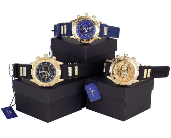Kit 3 Relógios Masculino Dourado Prata Original Pulseira Ajustável + Caixa - Orizom