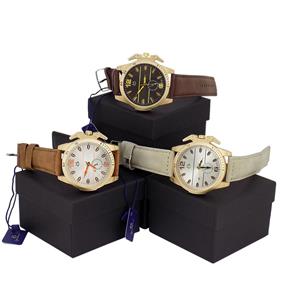 Kit 3 Relógios Orizom Spaceman Couro Dourado Marrom Caixa