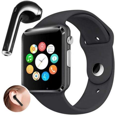 Kit Smartwatch A1 + Fone de Ouvido Bluetooth I7 - Relógio Celular Inteligente Chip Android Ios (PRETO)