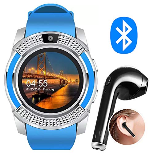 Kit Smartwatch V8 + Fone de Ouvido Bluetooth I7 - Relógio Celular Inteligente Chip Android Ios (AZUL)