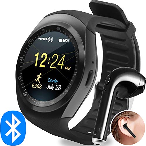 Kit Smartwatch Y1 + Fone de Ouvido Bluetooth I7 - Relógio Celular Inteligente Chip Android Ios (PRETO)