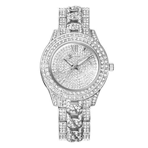 Ladies Luxurious Brilhante Fully-jóias Numerais Romanos Ponteiro de Aço Pulseira de Relógio de Quartzo