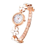 Lady Casual relógio de pulso Dial Round Cinco folhas pulseira de relógio de quartzo Rhinestone Assista com pulseira cadeia tipo