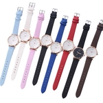 Lady Flower Rhinestone Quartz Watch PU Leather Strap Analog Pin Buckle Casual Wristwatch