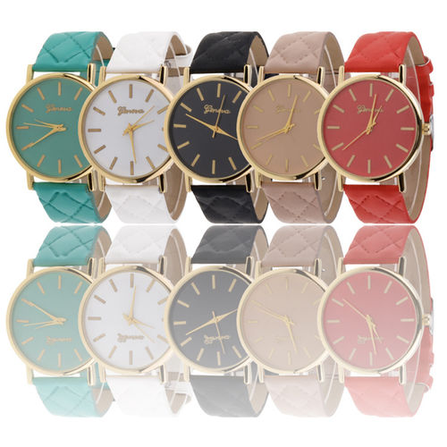 Lady Geneva Relógio de Pulso Casual Rodada Dial Relógio de Quartzo com Pulseira de Couro