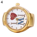 Lady Girl Golden Tone Round Elastic Alloy Quartz Watches Relógio De Anel De Dedo Criativo