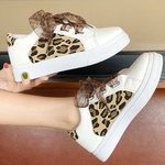 Lady Leopard Lace-up Casual couro sapatilhas à moda PU Sports Branca Shoes