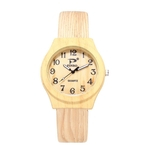 Lady Vintage Wood Grain Quartz Watch Simple PU Leather Strap Analog Wrist Watch