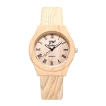 Lady numerais romanos quartzo relógio retro Veio de Madeira PU Leather Strap relógio de pulso Analógico