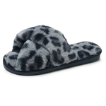 Lady quente e macio Plush Chinelos Leopard Cruz Peep-toe Inverno Indoor Início Flat Shoes