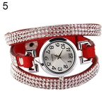 Lady Rhinestone Faux Leather Multilayer Quartz Analog Bracelet Dress Relógio De Pulso