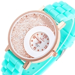 Lady Silicone Rhinestone Rhinestone Quartzo Pulseira Rel¨®gio Rel¨®gio